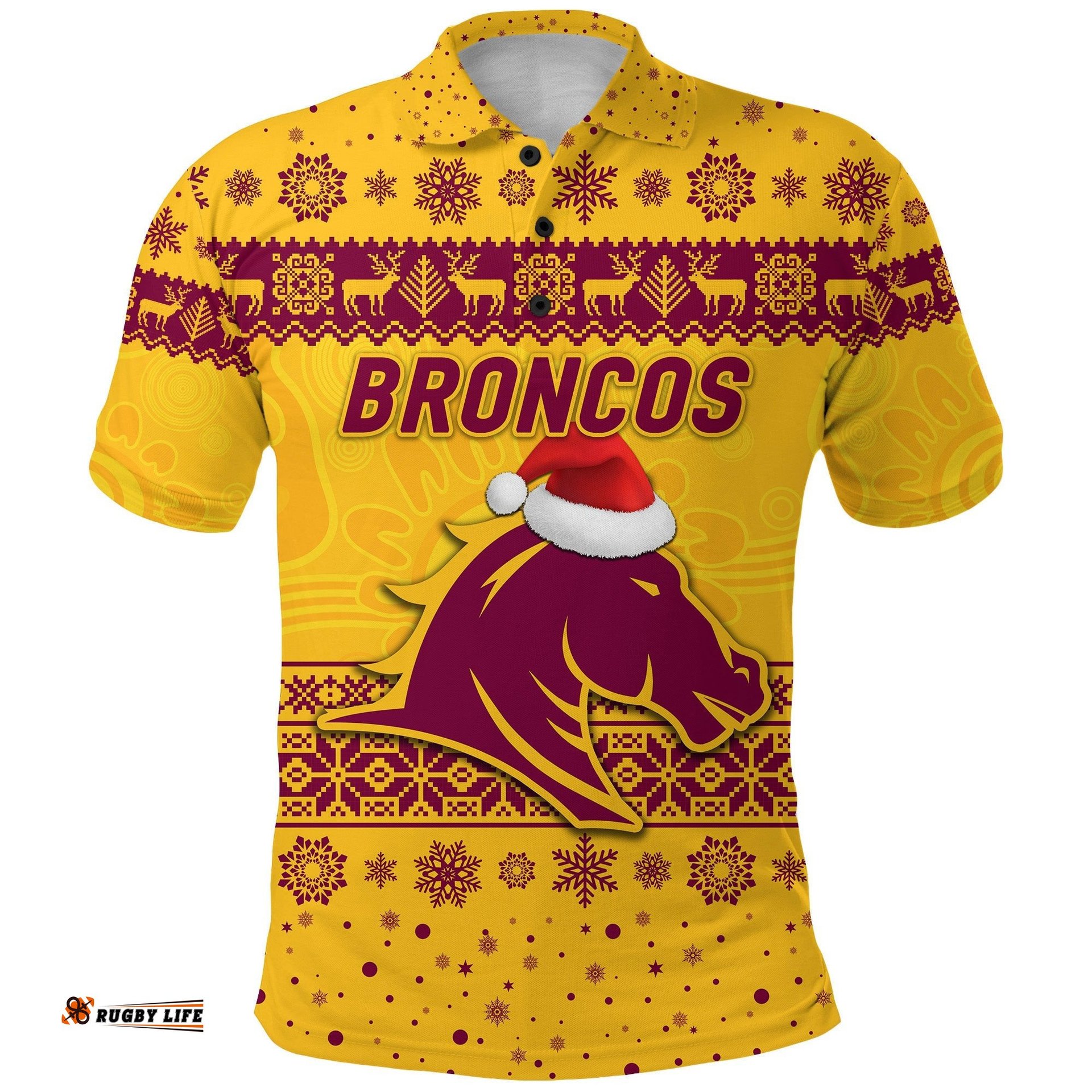 Custom Personalised Brisbane Broncos Polo Shirt Christmas Simple Style - Gold