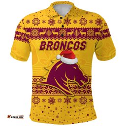 Custom Personalised Brisbane Broncos Polo Shirt Christmas Simple Style - Gold