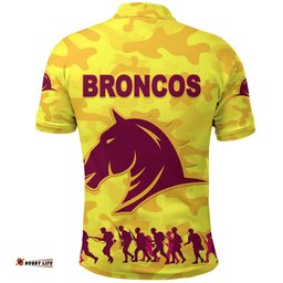 Custom Personalised Brisbane Broncos Polo Shirt Anzac Day Camouflage Vibes - Yellow