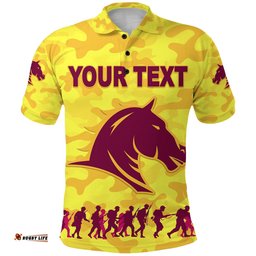 Custom Personalised Brisbane Broncos Polo Shirt Anzac Day Camouflage Vibes - Yellow