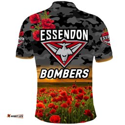 Essendon Bombers ANZAC Polo Shirt Poppy Vibes - Black