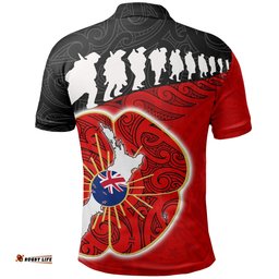 Anzac Polo Shirt, New Zealand Lest We Forget Poppy Maori Fern Shirt