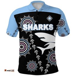 Cronulla Polo Shirt Sharks Simple Indigenous - Black