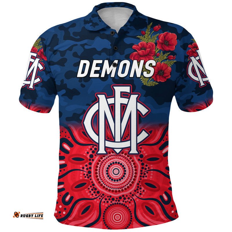 Custom Personalised Melbourne Demons ANZAC Polo Shirt Indigenous Vibes