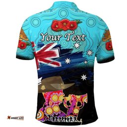 Custom Personalised Australia Aboriginal ANZAC Polo Shirt Remembrance Vibes - Blue