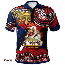 Roosters Rugby Polo Shirt - Custom Anzac Day Sydney Roosters Aboriginal Culture Polo Shirt RLT13