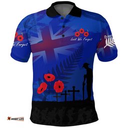 Anzac New Zealand Polo Shirt,  Lest We Forget Poppy Golf Shirt - Remember Them