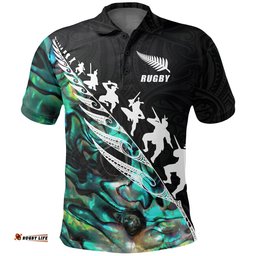 Rugby Haka Fern Polo T Shirt Paua Shell