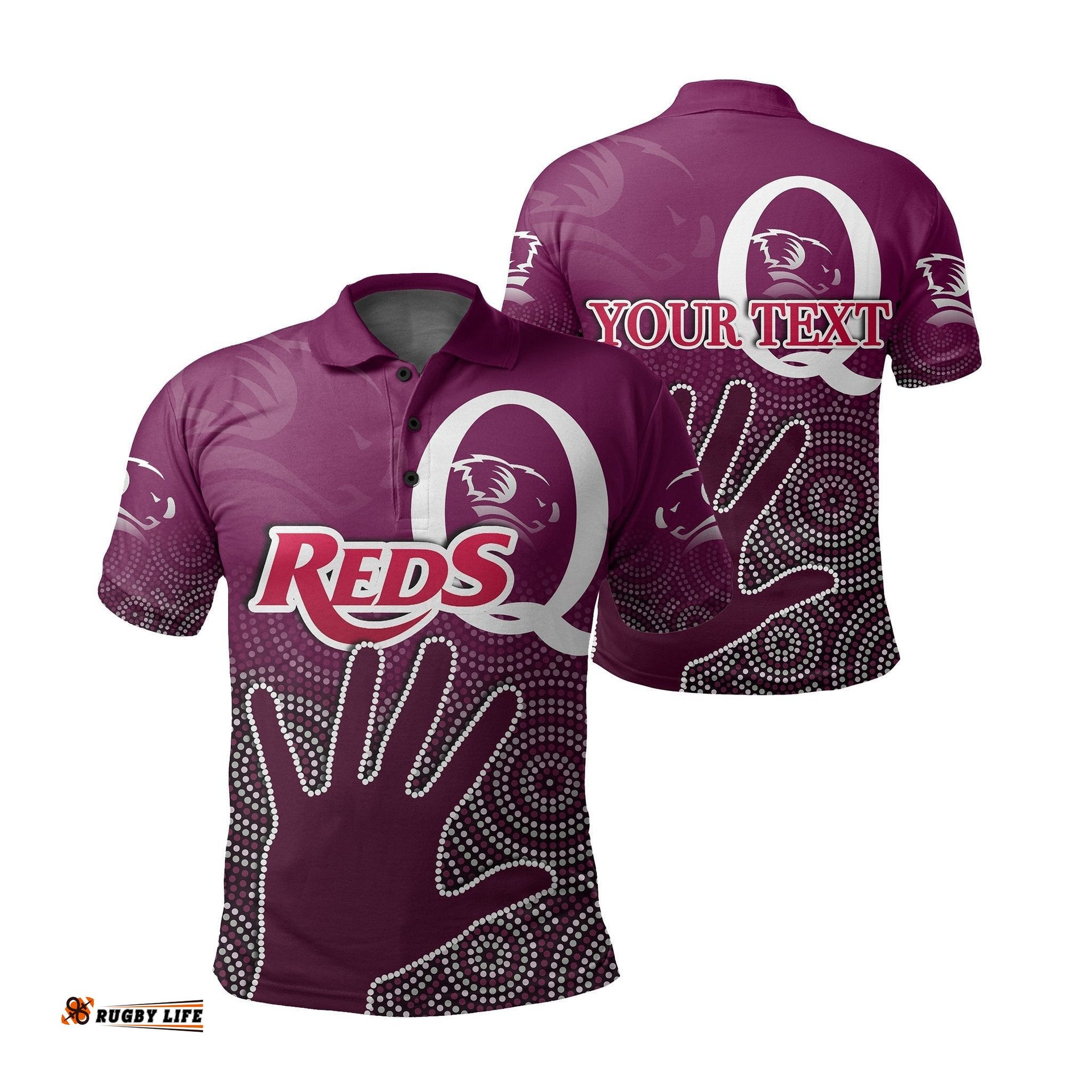 Custom Personalised Queensland Reds Polo Shirt Aboriginal