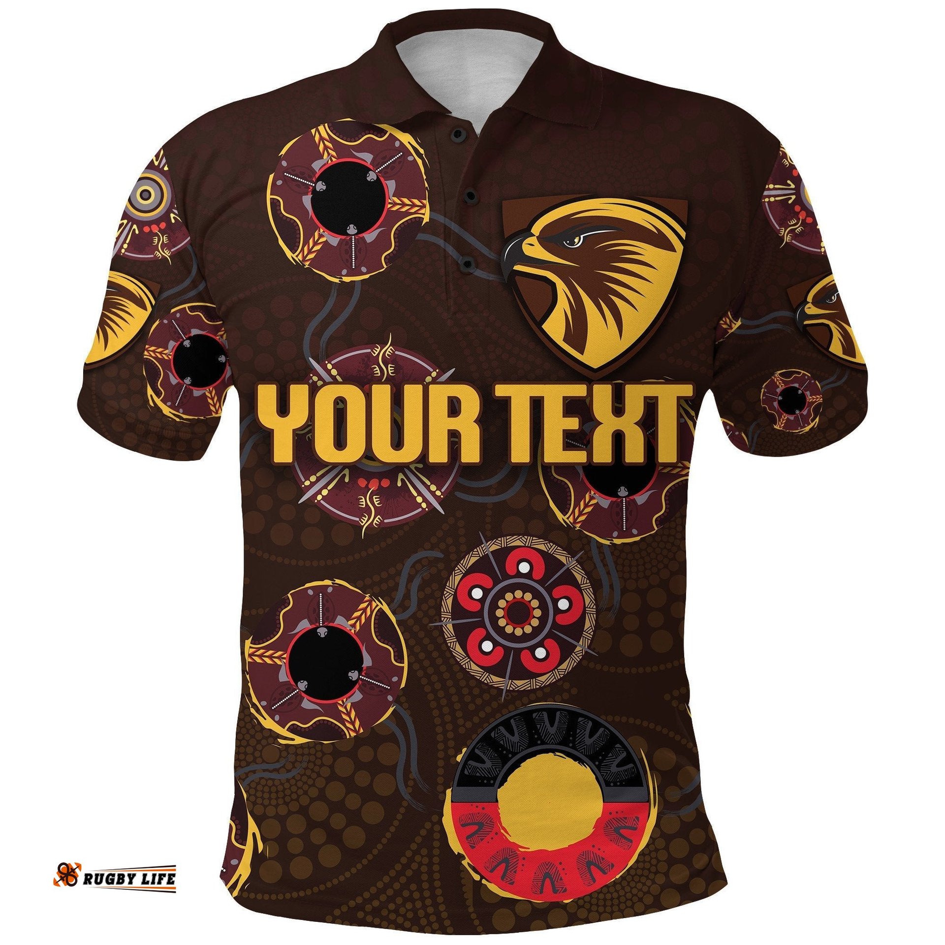 Custom Personalised Hawthorn Polo Shirt Hawks Indigenous - Brown
