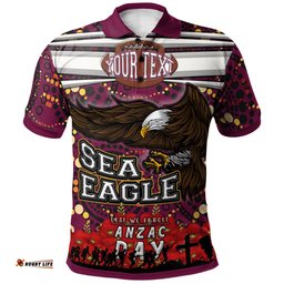 Sea Eagles Rugby Custom Polo Shirt - Aboriginal Manly Warringah Sea Eagles With Poppy Flower Polo Shirt
