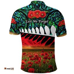New Zealand Maori ANZAC Polo Shirt Poppy Vibes - Turquoise