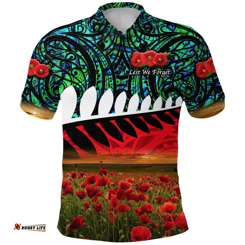 New Zealand Maori ANZAC Polo Shirt Poppy Vibes - Turquoise