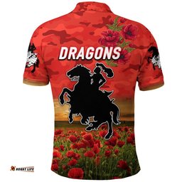 St. George Illawarra Dragons ANZAC 2022 Polo Shirt Poppy Flowers Vibes - Red