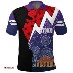 Melbourne Storm Rugby Polo Shirt Anzac Day Thunder Style