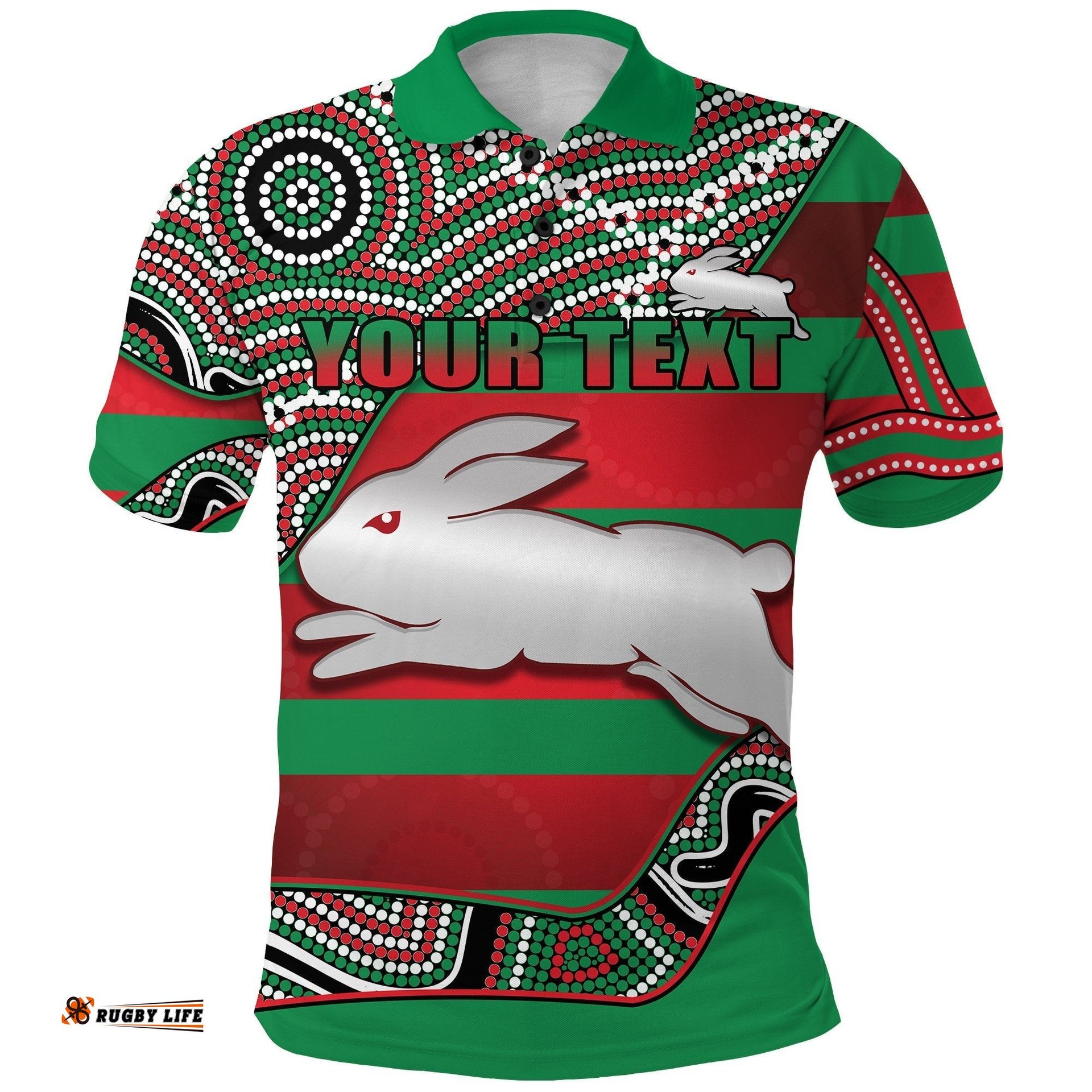 Custom Personalised Rabbitohs Polo Shirt Rugby South Sydney Indigenous Charming