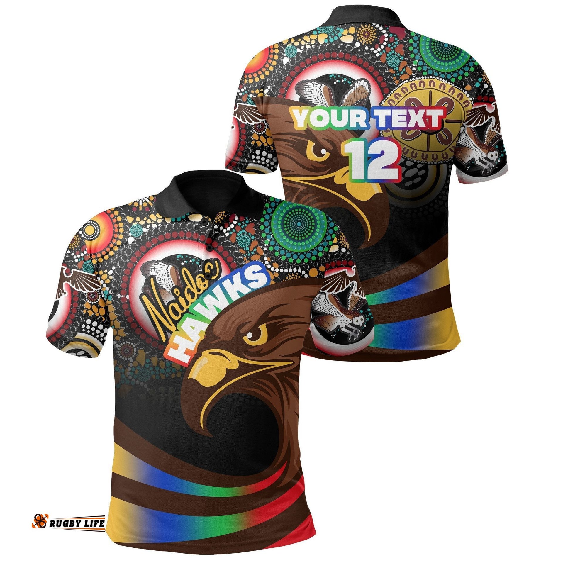 Custom Personalised Pride Hawks Polo Shirt Naidoc Week Aboriginal Sport Style