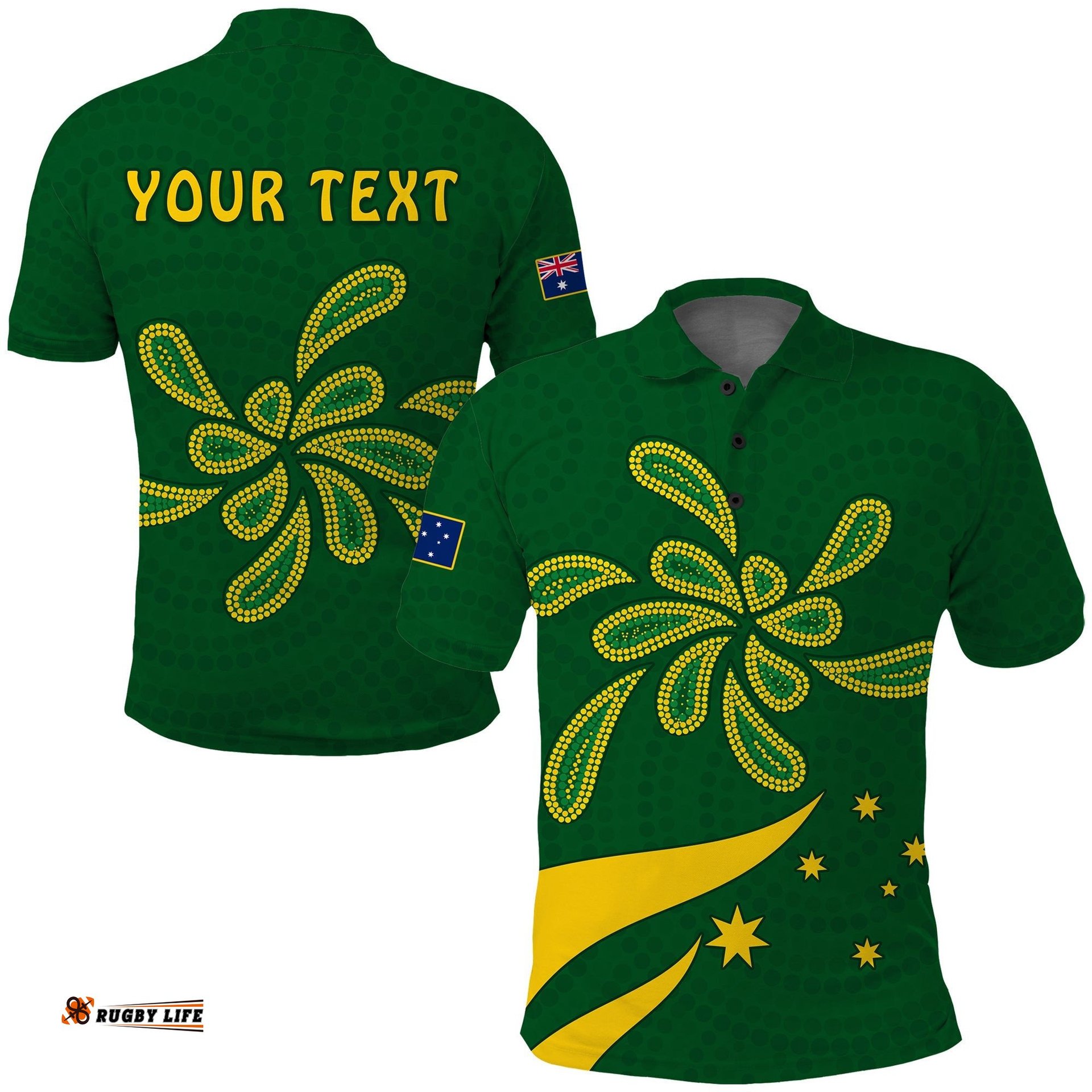 Custom Personalised Green and Gold Polo Shirt Australia National Colours