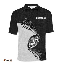 Aotearoa Rugby Fern Black Polo T Shirt