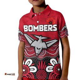 Custom Text and Number Bombers Anzac 2022 Polo Shirt Essendon Football Aboriginal Remember Them