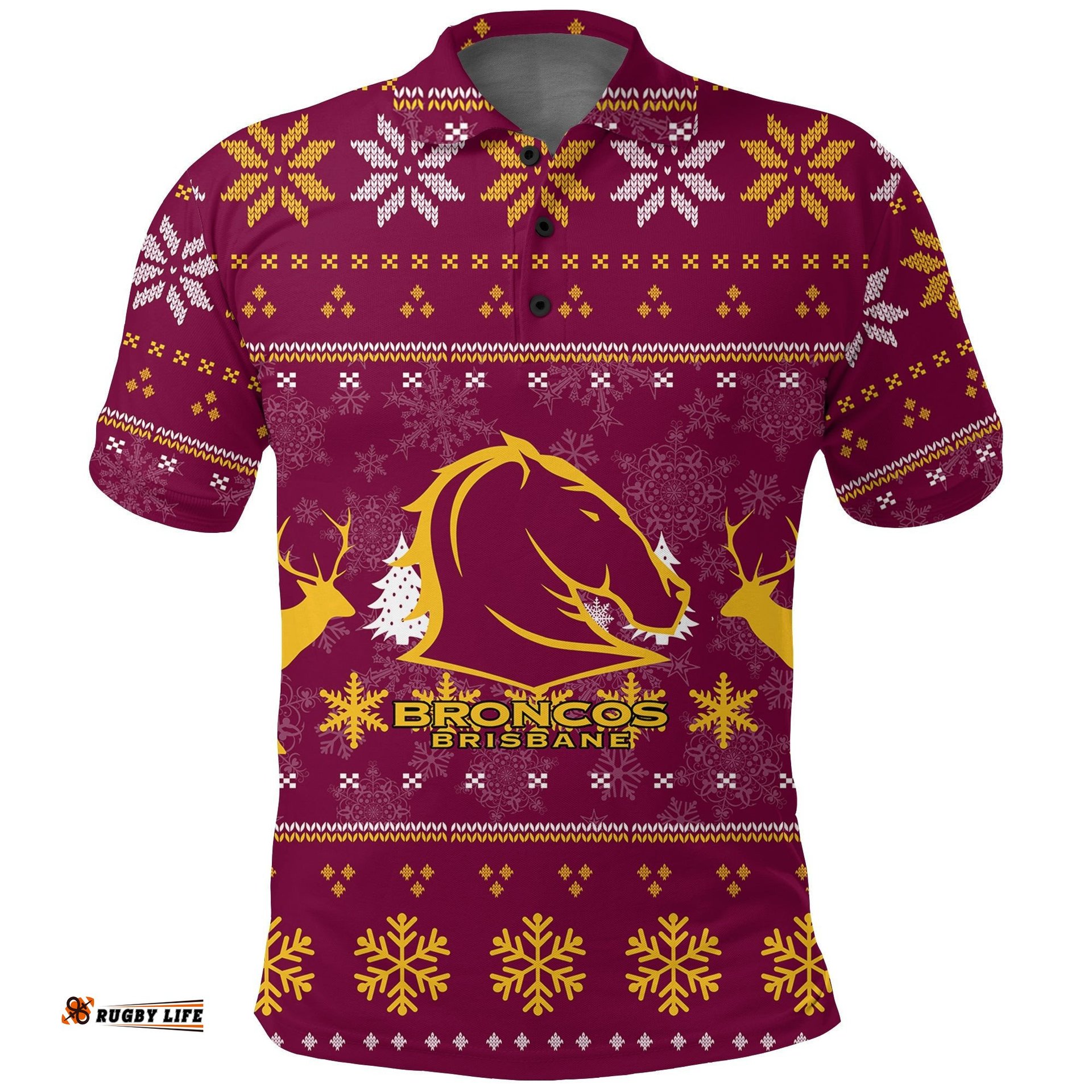 Brisbane Broncos Polo Shirt - Christmas Ugly Style -