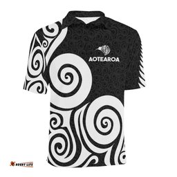 Aotearoa Polo T-Shirt Koru Kiwi Bird - Silver Fern