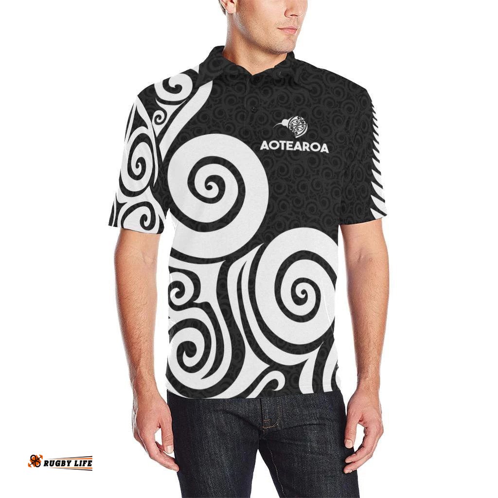 Aotearoa Polo T-Shirt Koru Kiwi Bird - Silver Fern
