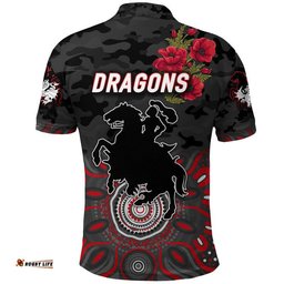 St. George Illawarra Dragons ANZAC 2022 Polo Shirt Indigenous Vibes - Black