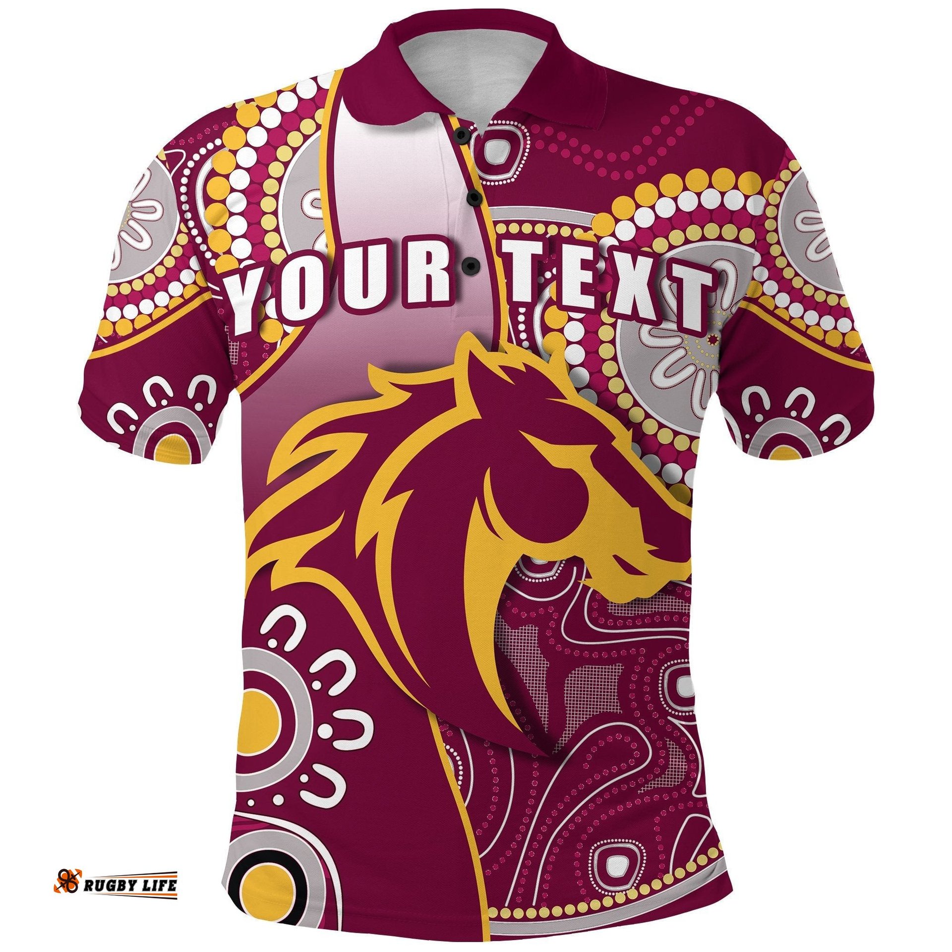 Custom Personalised Broncos Indigenous Polo Shirt Brisbane Strong