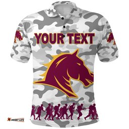 Custom Personalised Brisbane Broncos Polo Shirt Anzac Day Camouflage Vibes - White