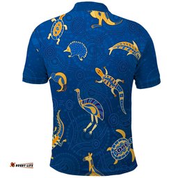 Aboriginal Art Polo Shirt Animals Australia Version Blue