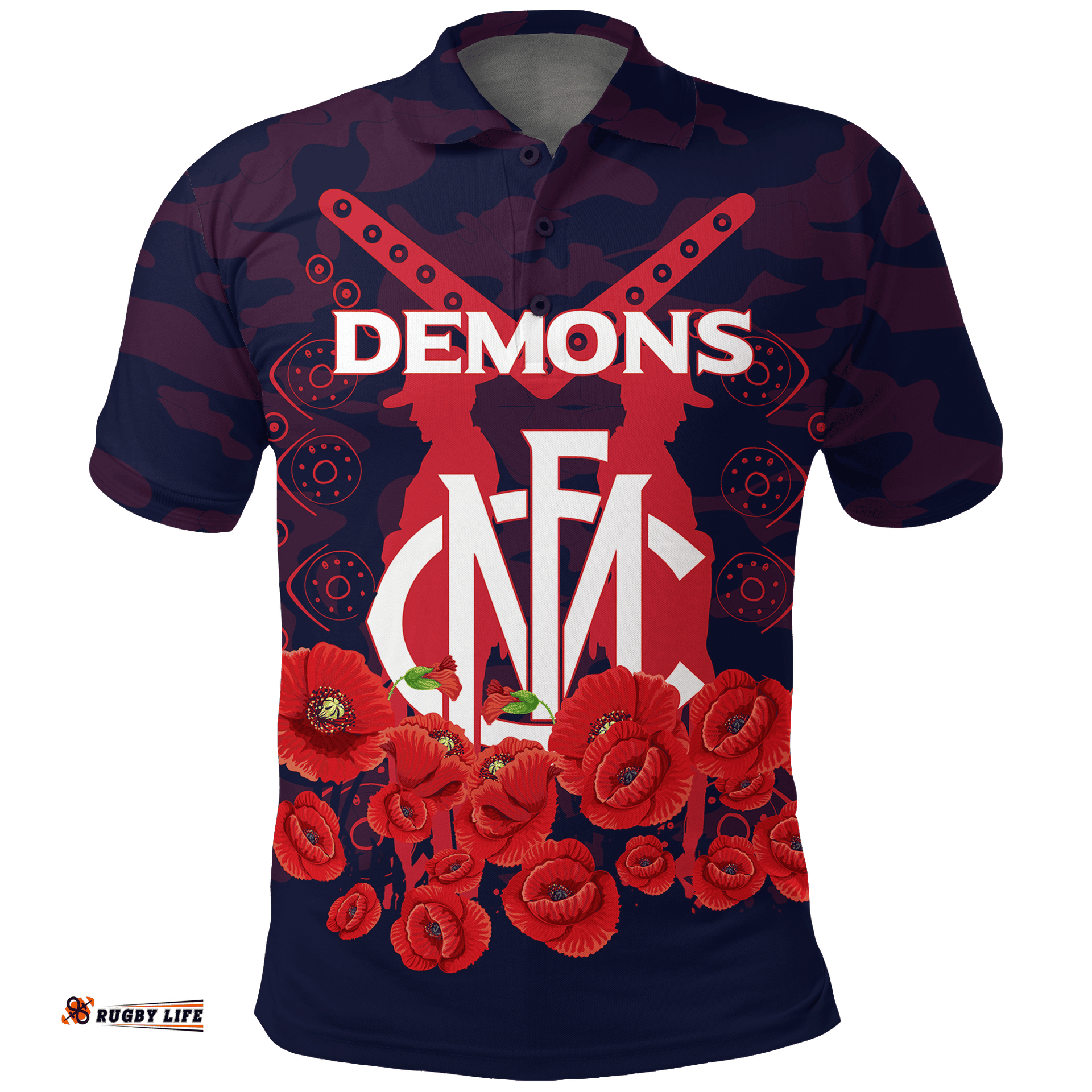 Melbourne Demons Anzac Day Indigenous Art Polo Shirt -