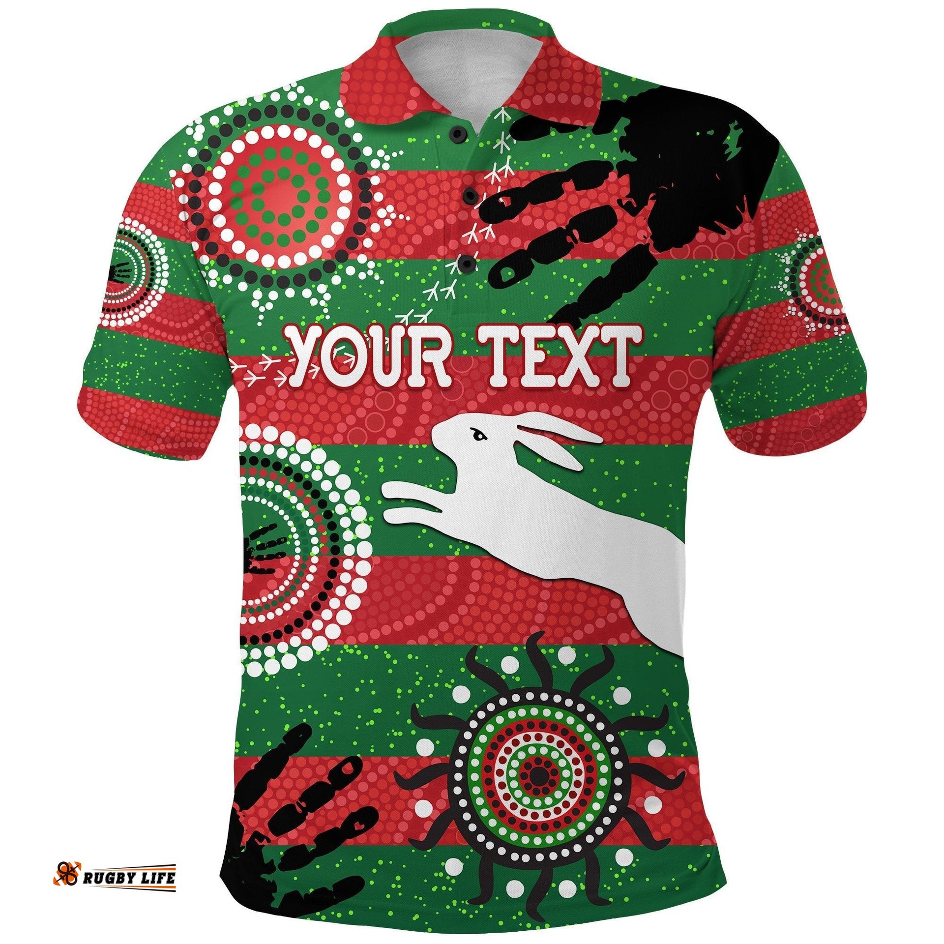 Custom Personalised South Sydney Rabbitohs Indigenous Polo Shirt Country Style No.1