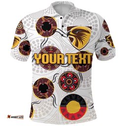 Custom Personalised Hawthorn Polo Shirt Hawks Indigenous - White