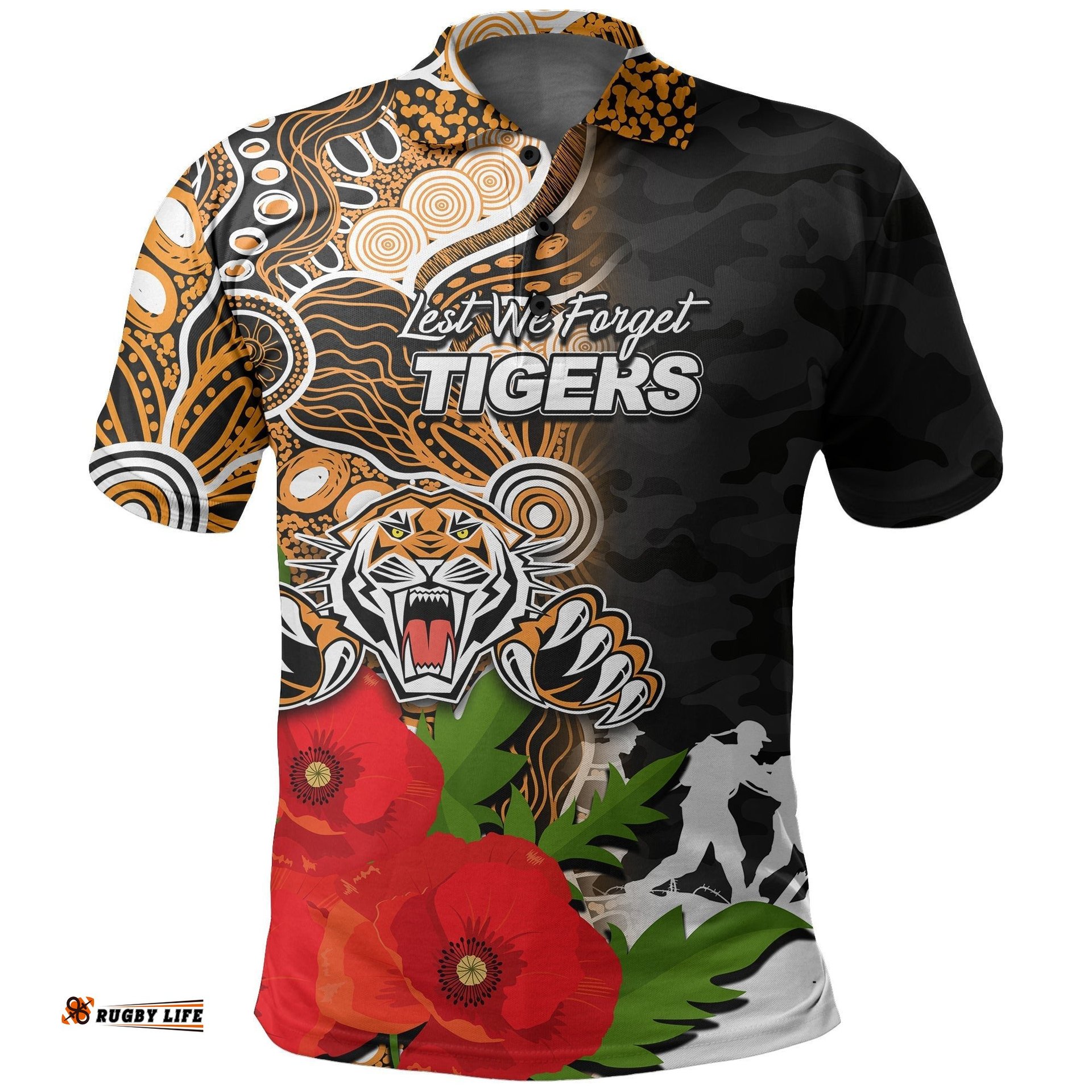 Custom PersonalisedTigers Anzac Day Aboriginal Mix Army Patterns Polo Shirt