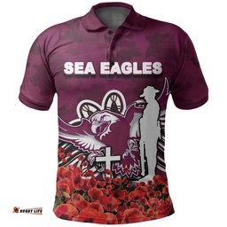 Sea Eagles Polo Shirt Anzac Day Poppy Flowers With Army Patterns