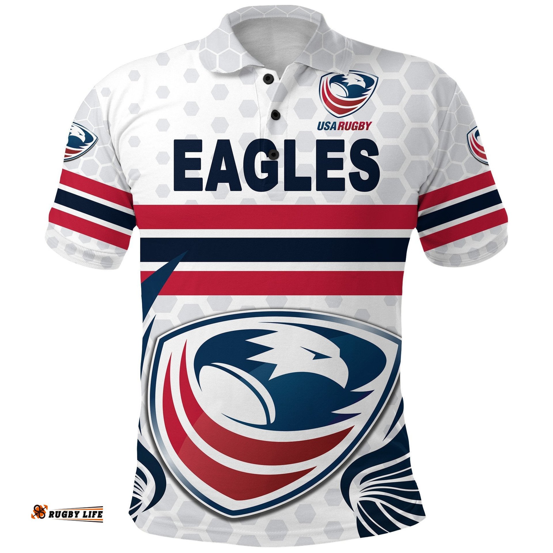 USA Rugby Polo Shirt Eagles Simple Style - White