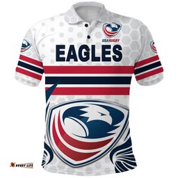USA Rugby Polo Shirt Eagles Simple Style - White