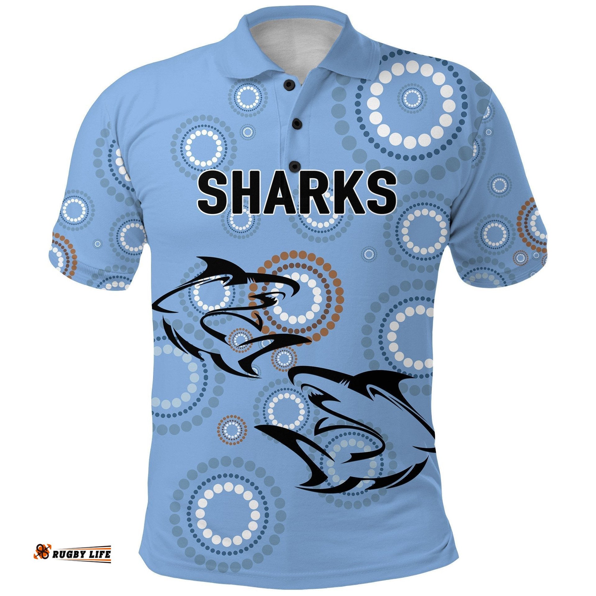 Cronulla Polo Shirt Sharks Unique Indigenous