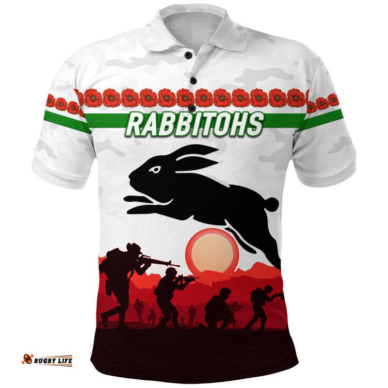 Custom Personalised South Sydney Rabbitohs ANZAC 2022 Polo Shirt Simple Style - White