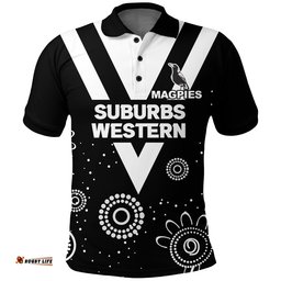 Western Suburbs Magpies Polo Shirt - Indigenous Dot Painting Art -