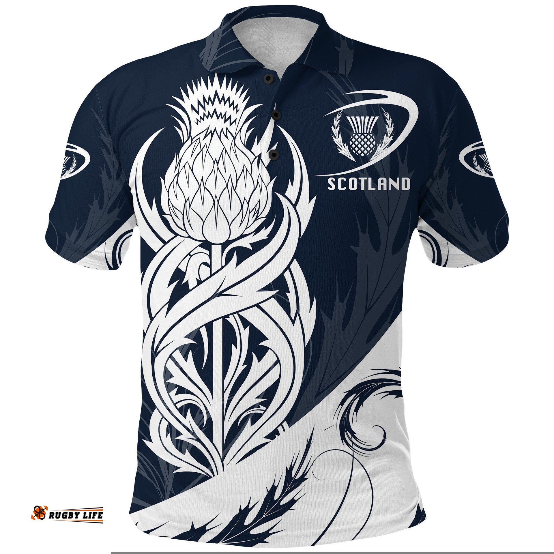 Scottish Rugby Polo Shirt Thistle Vibes - Navy