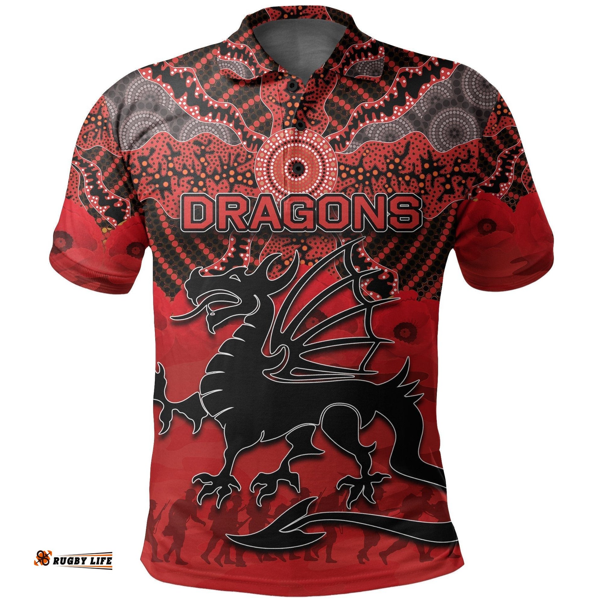 St. George Illawarra Dragons Polo Shirt Anzac Day Aboriginal