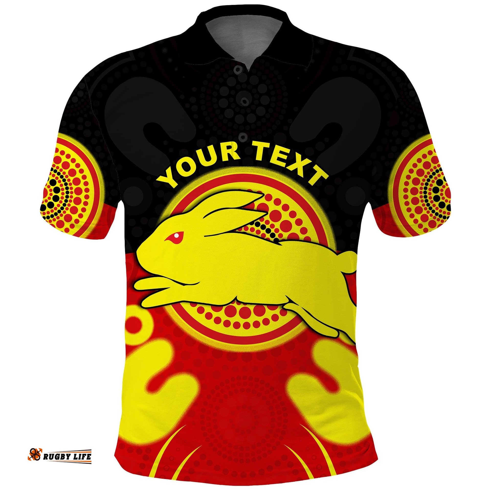 Custom Personalised Rabbitohs Indigenous Polo Shirt Style Aboriginal Flag