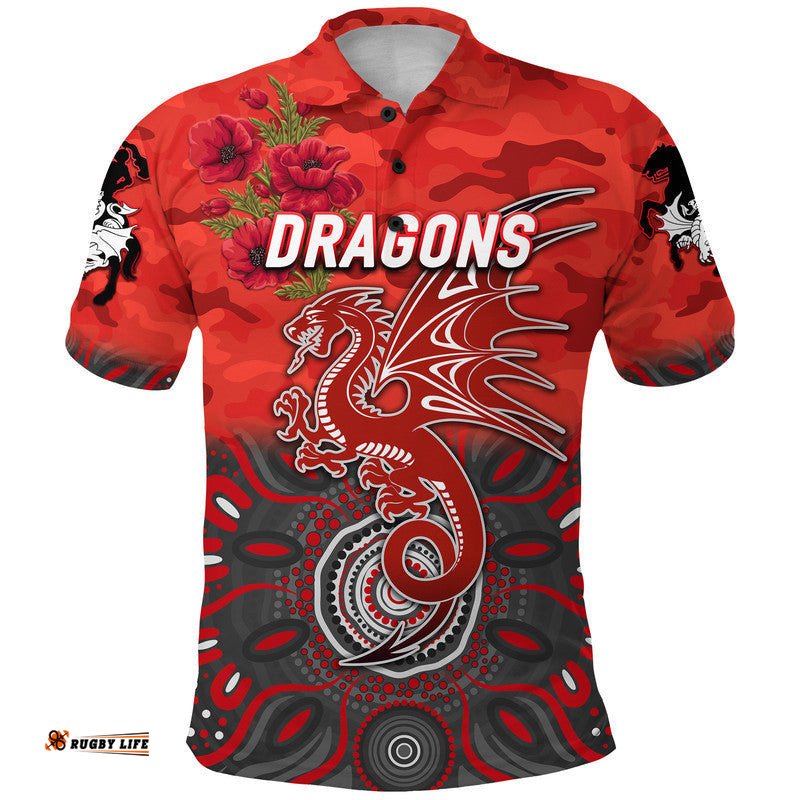 Custom Personalised St. George Illawarra Dragons ANZAC 2022 Polo Shirt Indigenous Vibes - Red