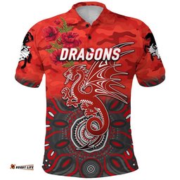 Custom Personalised St. George Illawarra Dragons ANZAC 2022 Polo Shirt Indigenous Vibes - Red