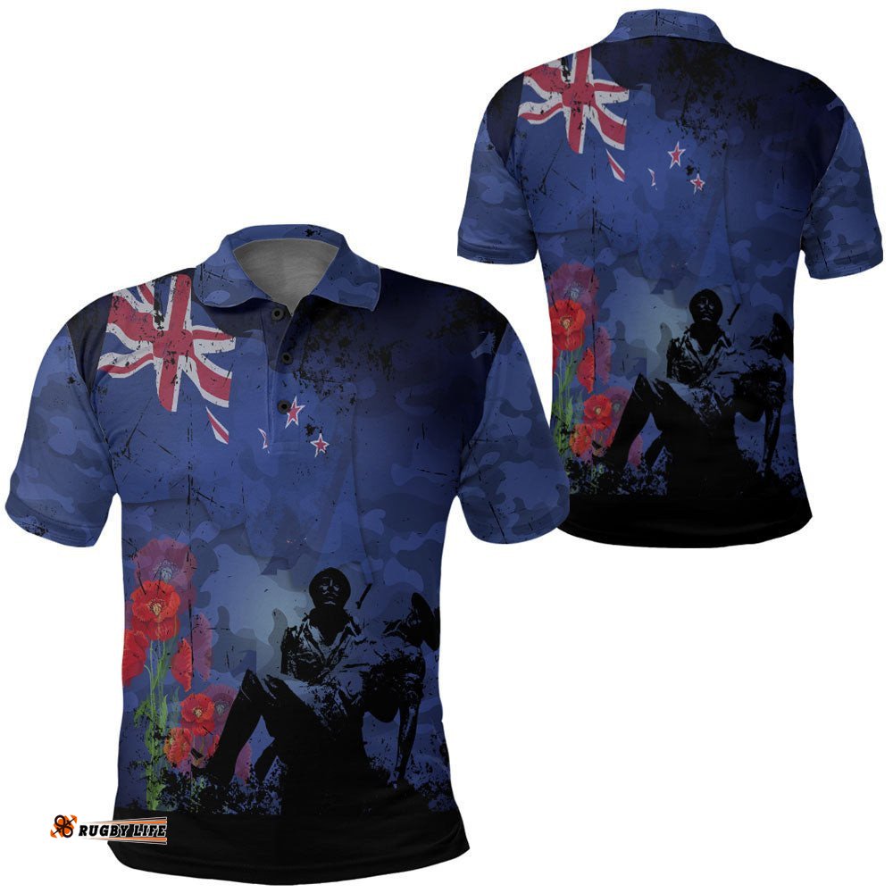 Vibe Hoodie Clothing - New Zealand Anzac Day Soldier & Poppy Camouflage Polo Shirt