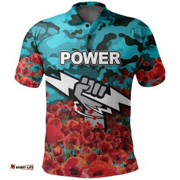 Anzac Day Port Adelaide Polo Shirt Poppy Flowers With Army Patterns