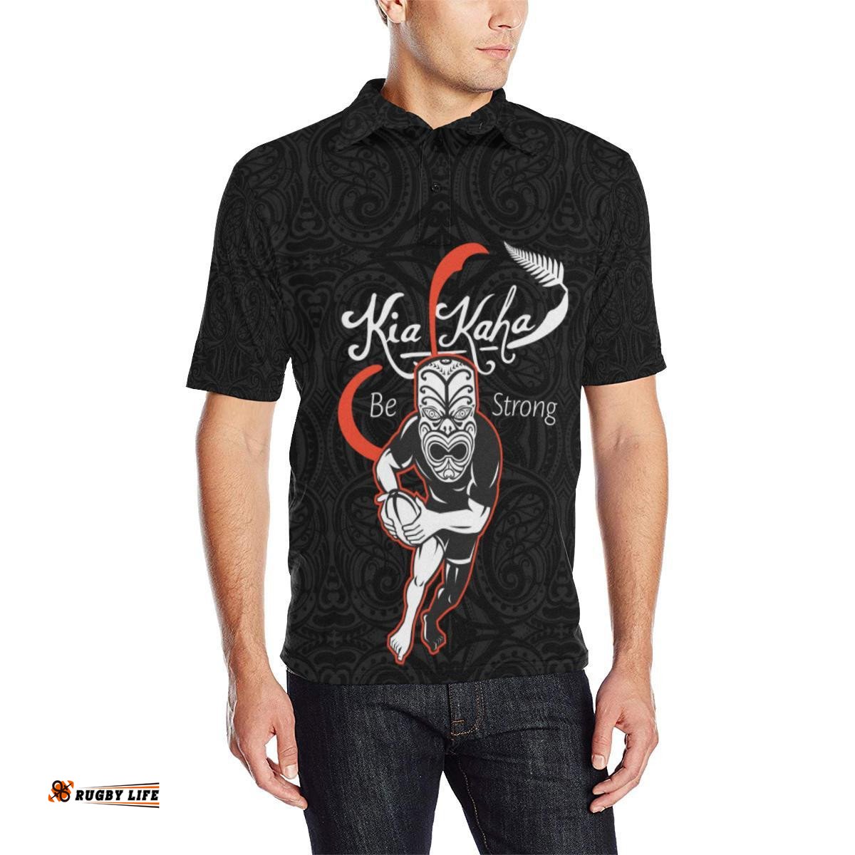 Rugby Be Strong Version Black New Zealand Polo T Shirt