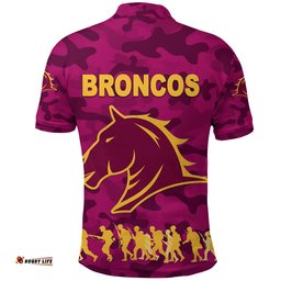 Custom Personalised Brisbane Broncos Polo Shirt Anzac Day Camouflage Vibes - Maroon